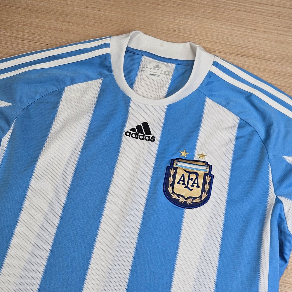 Adidas Argentina Home Soccer Jersey Men L Blue Striped P47066 2010 World Cup Kit